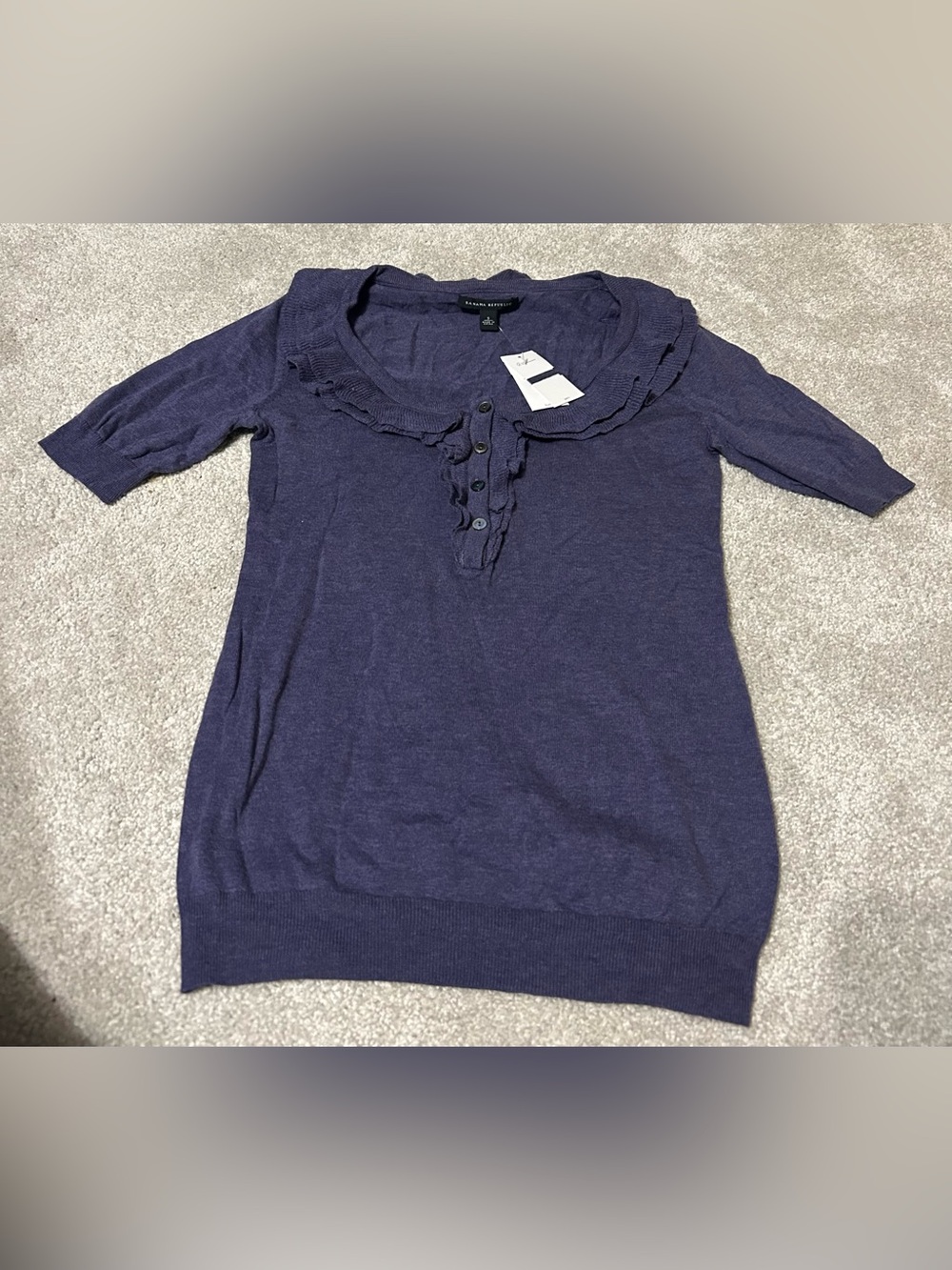 Banana Republic Purple Ruffle Henley Sweater Top